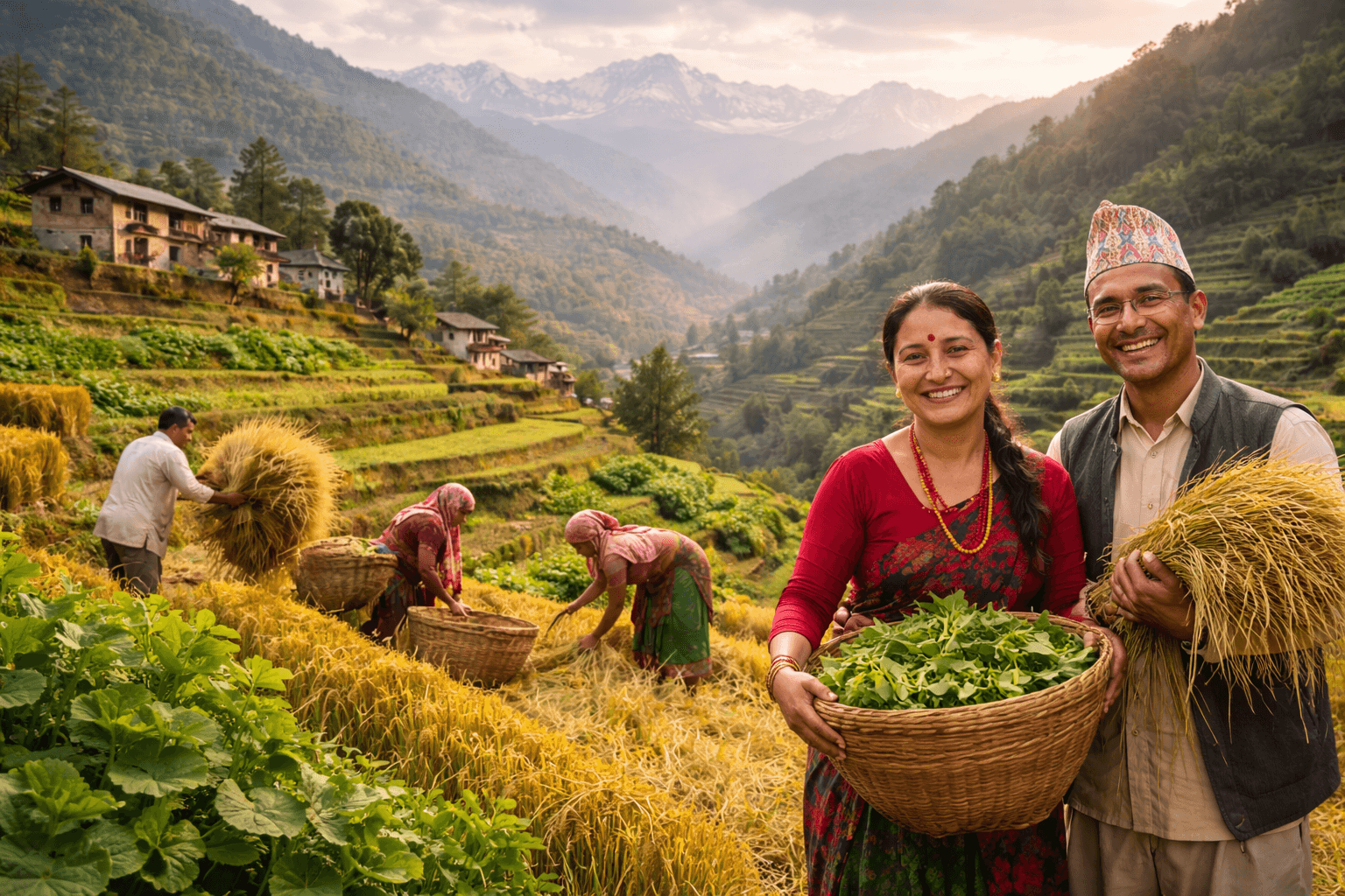 Farmers working in the Himalayan fields